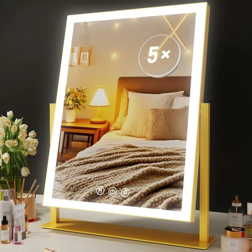 Vista 16 de Gvnkvn Espejo de maquillaje iluminado, espejo de tocador Hollywood con luces, tres modos de iluminación de color y espejo de aumento desmontable