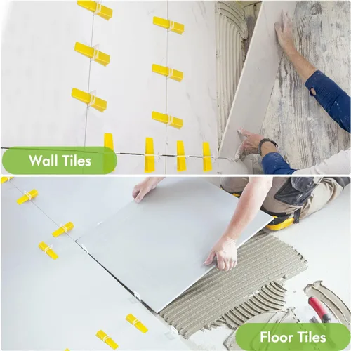 Vista 5 de Sistema de nivelación de azulejos de 1/8 pulgadas, 600 clips espaciadores niveladores de azulejos+200 cuñas reutilizables+1 alicates de azulejos