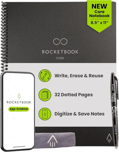 Vista 10 de Rocketbook Core - Cuaderno de espiral reutilizable, tamaño ejecutivo de 6 x 8.8 pulgadas, color negro, páginas punteadas, conectadas a