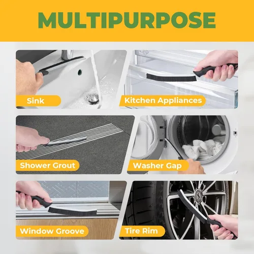 Vista 4 de KMOSENIA Cepillo de Limpieza – 3 Piezas de Cepillo de Limpieza de Hendiduras de Cerdas Duras, Cepillo de Lechada, Cepillo de Fregar para Hendiduras