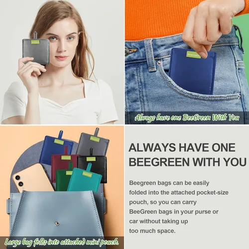 Vista 5 de BeeGreen Bolsa de viaje plegable reutilizable para regalo, bolsas de comestibles reutilizables, grandes regalos de vacaciones, bolsa de tela