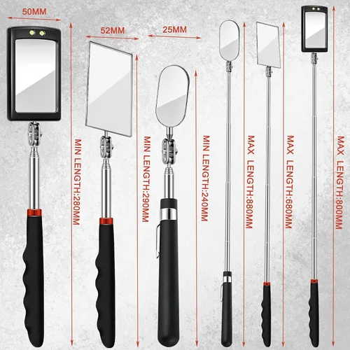 Vista 2 de Espejo de inspección telescópico de 3 piezas, espejo cuadrado redondo, herramienta de inspección para verificar el vehículo, observar pestañas boca