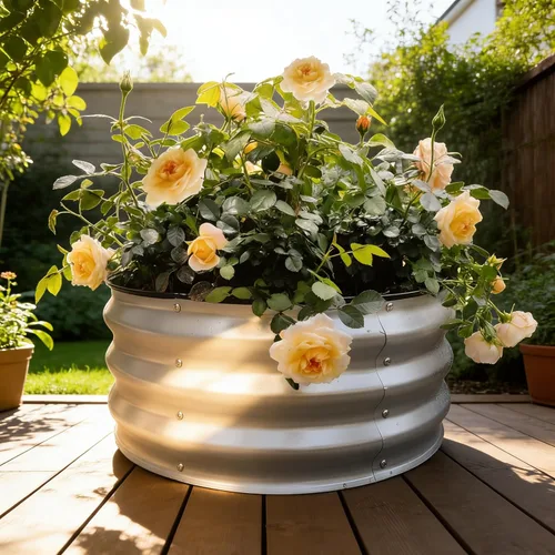 Vista 110 de GARDMAX 2x2x1FT Galvanized Round Raised Garden Bed Kit, Metal Planter Boxes Outdoor with Easy Assembly, Large Garden Bed for Vegetables, Fruits