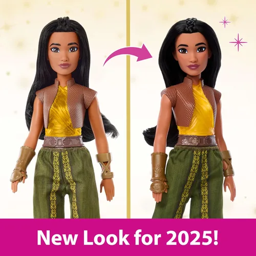 Vista 3 de Mattel Muñeca Disney Princess Raya a la moda exclusiva con pantalones extraíbles, botas y puños en los brazos, posable y coleccionable, inspirada