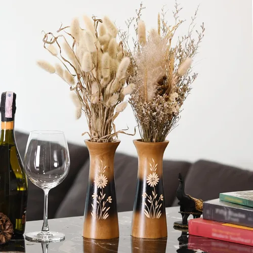 Vista 4 de Aeravida Florero de madera de mango con flores ricas y naturales (2 piezas) Decoración moderna de granja para el hogar, cocina, dormitorio, sala