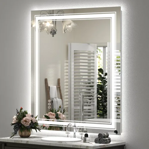 Vista 24 de Espejo de baño LED de 20x28 pulgadas, espejo de tocador con luces, espejo retroiluminado y con luz frontal para la pared, regulable, antivaho, a