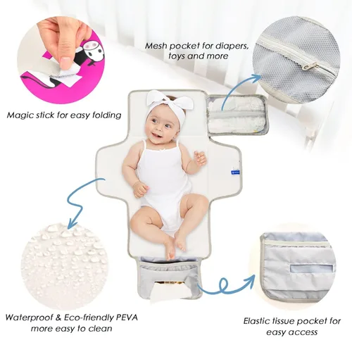 Vista 3 de Cows Portable Changing Pad with Built-in Pillow, Waterproof Foldable Baby Diaper Changing Pads, Diaper Mat for Boys and Girls