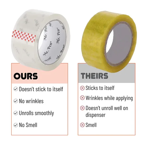 Vista 4 de Mr. Pen - Cinta de embalaje, paquete de 6, 2 pies de ancho, 60 yardas, repuestos de rollo de cinta móvil transparente