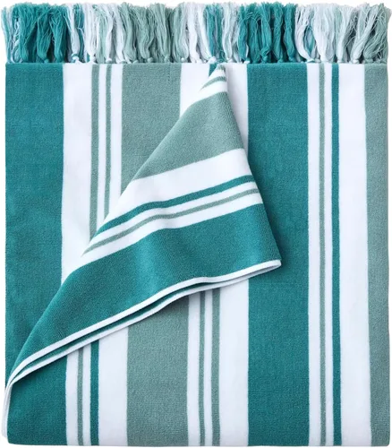 Vista 9 de Laguna Beach Textile Co. Toalla de playa Tropical Cabana - De gran tamaño, de felpa, 630 GSM de algodón - Azul Agave