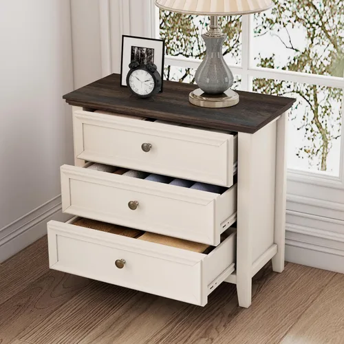 Vista 5 de BOSHIRO Cómoda de granja de 3 cajones para dormitorio - 31.5" de ancho 3 cajones de almacenamiento como mesita de noche o cómoda de pie
