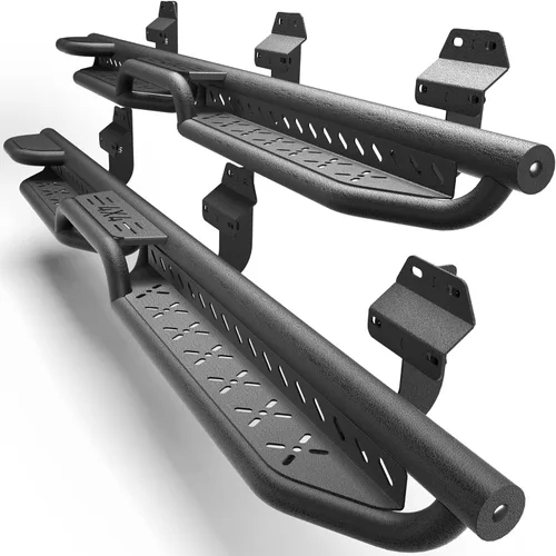 Vista 21 de Crew Cab - Estribos compatibles con Jeep Wrangler JK 2007-2018, solo 2 puertas, dos escalones, barras Nerf de acero resistente de carbono negro