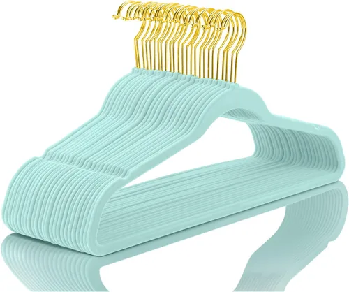 Vista 15 de MIZGI Perchas de terciopelo prémium (paquete de 60) resistentes, antideslizantes, ganchos cromados blancos, ahorro de espacio, color blanco/plateado