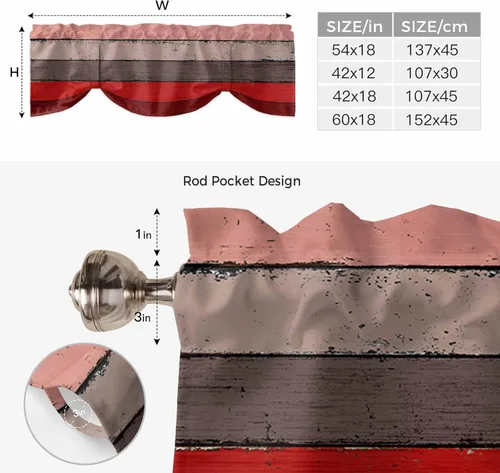 Vista 6 de Cenefa de cenefa retro rústica, antigua granja, madera de granero, rojo y marrón, cenefa de ventana para sala de estar, dormitorio, cenefa corta
