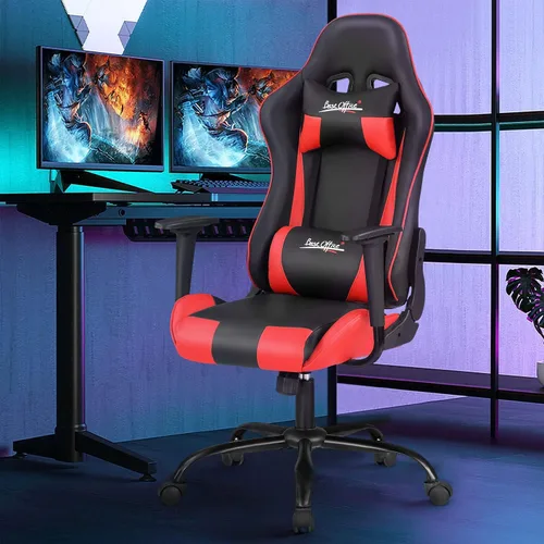 Vista 100 de Silla ergonómica para videojuegos, silla de juegos con reposacabezas, silla de computadora de oficina con ruedas y soporte lumbar, silla