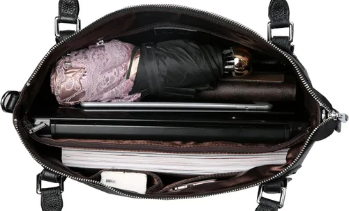 Vista 7 de Heshe - Bolso de mano para mujer, de piel con asa superior, bolso cruzado.