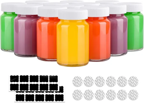 Vista 8 de HINGWAH Paquete de 12 botellas de vidrio de 4 onzas con tapas, botellas vacías de 4.1 fl oz de chupito de jugo de bienestar, tarros de vidrio