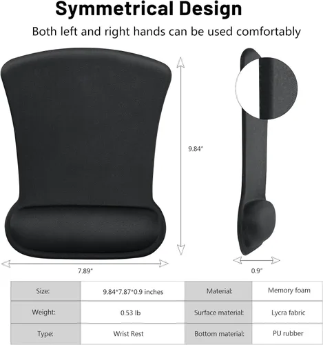 Vista 6 de Alfombrilla de mouse con soporte para muñeca, espuma viscoelástica, base de goma antideslizante, alfombrilla de mouse ergonómica con reposamuñecas
