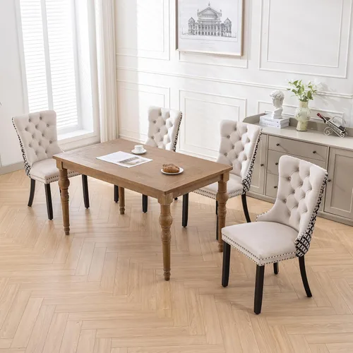 Vista 260 de ODUSE-DAILY - Juego de 2 sillas de cocina y comedor de terciopelo beige, con capitoné, tapizadas en terciopelo, estructura de madera maciza