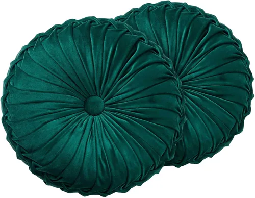 Vista 19 de Almohada redonda de terciopelo de 15 x 15 pulgadas, plisada, redonda, rellena de calabaza, para el hogar, para sofá, silla, cama, suelo de Rosa