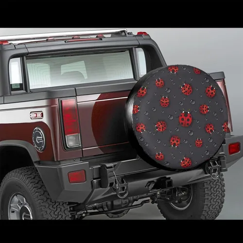 Vista 2 de Red Ladybugs - Cubierta de llanta de repuesto para lluvia, protectores de ruedas, a prueba de polvo, para remolque, caravana, arena, muchos