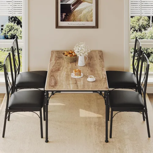 Vista 2 de Juego de mesa de comedor para 4 mesas de comedor y sillas modernas, juego de 4 sillas para 4 con banco de madera para comedor, comedor, juego