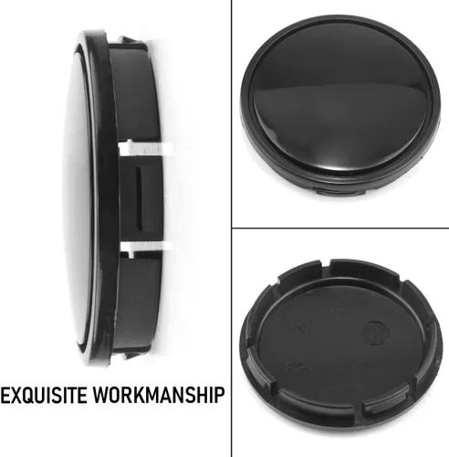 Vista 7 de Tapones de llantas centrales de rueda de auto ABS, color negro, 56 mm. Juego de 4