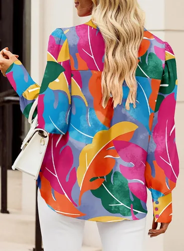 Vista 6 de EVALESS Blusas con botones para mujer, blusas de manga larga con estampado de moda 2025