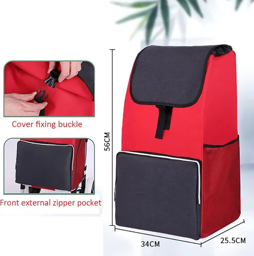 Vista 2 de Carrito de la compra Carrito de repuesto, bolsa de almacenamiento de repuesto impermeable con bolsillos laterales y delanteros - 48L
