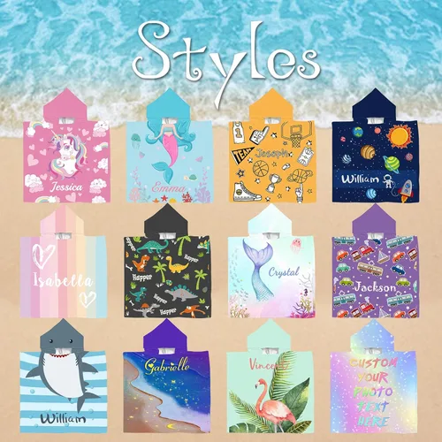 Vista 2 de Toalla de playa personalizada con capucha para niños, toallas de playa personalizadas con capucha, súper absorbente, de secado rápido, personalizada