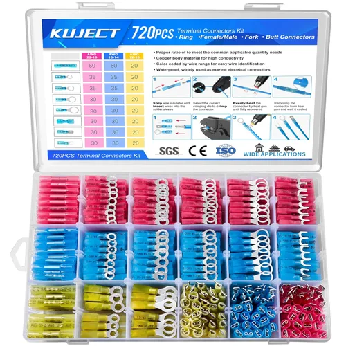 Vista 11 de Kuject 90 piezas conectores de alambre termorretráctiles, kit de terminales de cable eléctrico impermeables multiusos, conectores de crimpado