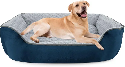 Vista 18 de JOEJOY - Cama rectangular para perro grande, mediano, pequeño, cachorro, sofá cama ortopédico lavable, suave, transpirable, duradera, calmante, Beige