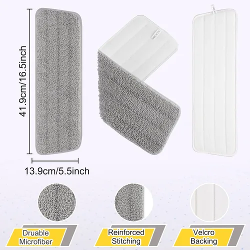 Vista 3 de Paquete de 6 almohadillas reutilizables de 16.5 pulgadas, cabezales de repuesto de trapeador de microfibra para mopas húmedas y secas, compatibles