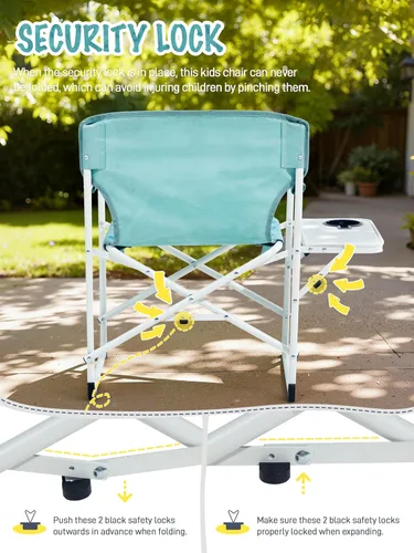 Vista 4 de EVER ADVANCED Silla de directores para niños con mesa auxiliar para campamento, RV y deportes, asiento acolchado para niños al aire libre