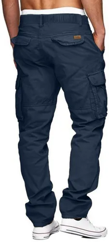 Vista 2 de JMIERR Pantalones cargo para hombre, casuales, de algodón, ajuste relajado, cintura elástica, ligeros, con múltiples bolsillos