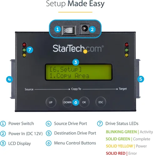 Vista 4 de StarTech.com Duplicador de disco duro independiente 1:1 con administrador de imágenes de disco para copia de seguridad y restauración, almacena