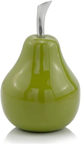 Modern Day Accents SM Green Pequeño Peral Verde, Pera, Fruta, Mesa, Transicional, Acentos, Decoración, Escritorio, Tallo Plateado, Aluminio, 4"