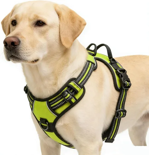 Vista 14 de Arnés negro reflectante sin tirones para perro con 2 clips para correa, chaleco acolchado suave para perros pequeños, fácil de poner y quitar