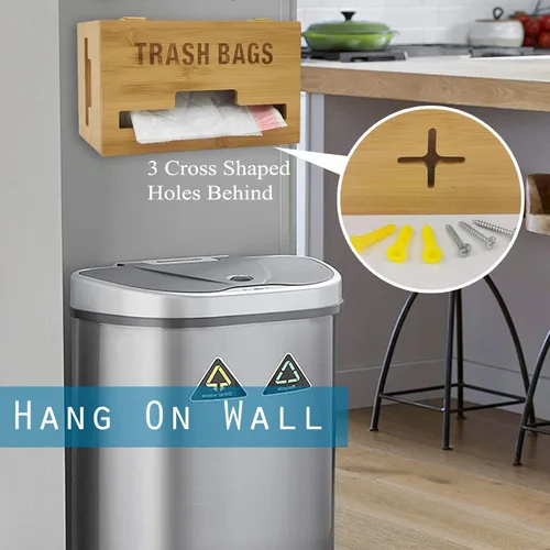 Vista 3 de Dispensador de bolsas de basura extra grande con asas, soporte para bolsa de basura para cocina, lavandería, compatible con rollos de bolsas