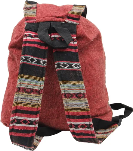 Vista 4 de DharmaObjects Mochila hecha a mano de algodón crudo bohemio hippie, Borgoña, Viajar