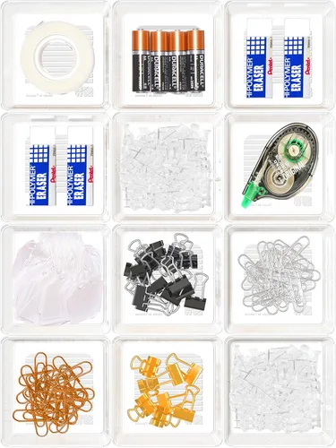 Simple Houseware Organizador de cajones transparente para almacenamiento de contenedor de escritorio de oficina, 3.25" x 3.25", 12 paquetes