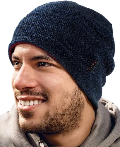 Vista 2 de Lvaiz - Gorro de invierno para hombre o mujer, con forro de vellón cálido, reversible, resistente al viento, gorro de punto unisex