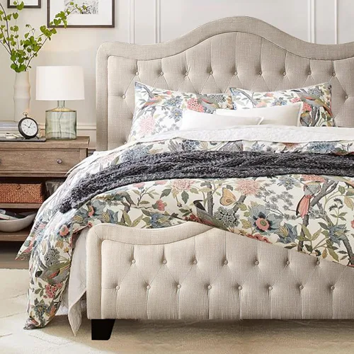 Vista 48 de Rosevera Turin Linen - Cama tapizada con paneles y cabecero capitonado con botones ajustables para dormitorio, tamaño Queen, color gris