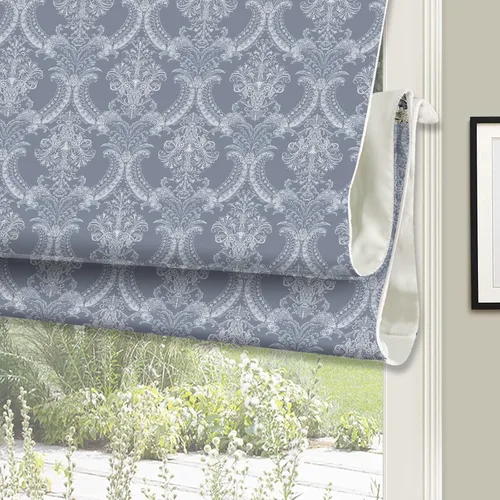 Vista 7 de Sunbox Persianas romanas sin cordón, de tela lavable, persianas romanas opacas para ventanas, puertas francesas, cocina, patrón floral en damasco