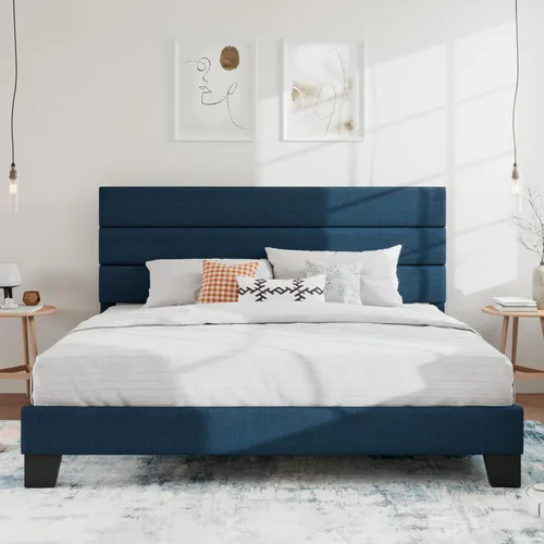 Vista 30 de SHA CERLIN Base de cama de plataforma completa con cabecera de tela tapizada, base de colchón con fuerte soporte de listones de madera, no necesita