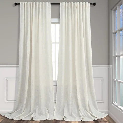 Vista 81 de Cortinas de lino natural semitraslúcidas Pitalk de 36 pulgadas de ancho para sala de estar, juego de 2 paneles con pestaña trasera, cortinas