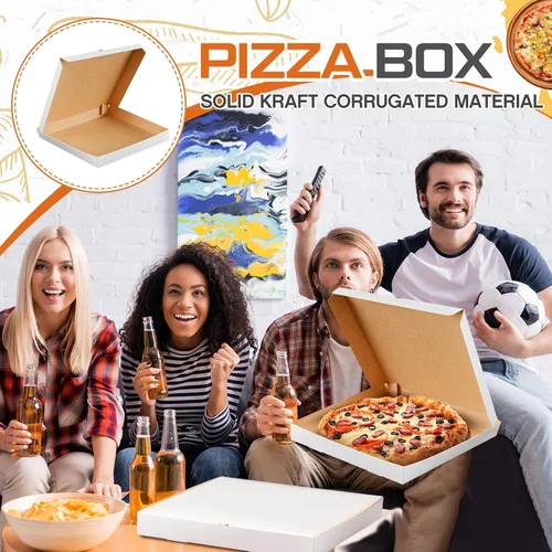 Vista 4 de Fullhawl 10 cajas de pizza blancas extrafinas de 14 x 14 x 2 pulgadas, cajas de cartón para pizza, recipientes para llevar pasteles caseros