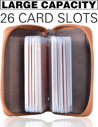 Vista 2 de Easyoulife billetera para tarjetas de crédito de cuero auténtico con espacio para 26 tarjetas