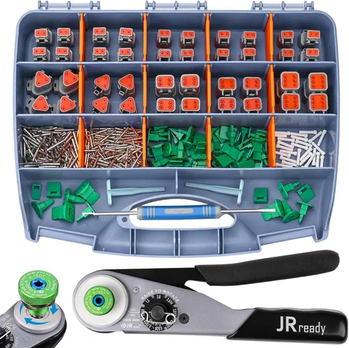 Vista 10 de JRready DW5012 Kit de conectores Deutsch - Conectores DT de 2, 3, 4, 6, 8 y 12 pines, contactos sólidos 16-20 AWG, herramienta de crimpado Deutsch
