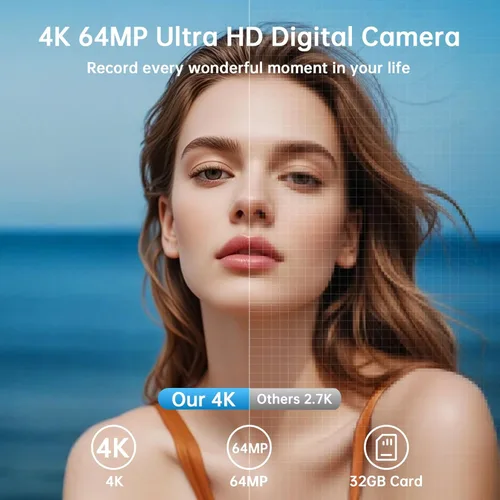 Vista 2 de 4K Digital Camera for Photography with WiFi, 2025 Latest Auto-Focus Vlogging Camera for YouTube Video 3'' 180° Flip Screen Travel Cameras 16X Zoom