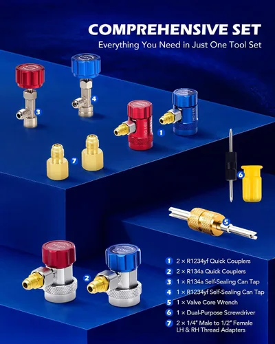 Vista 4 de OMT 3-Way AC Manifold Gauge Set para R1234yf R134a R404a con mangueras de 5